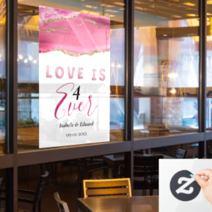 "Liefde is 4 Ever" Elegant Goud & Roze Agaat Stone Raamsticker