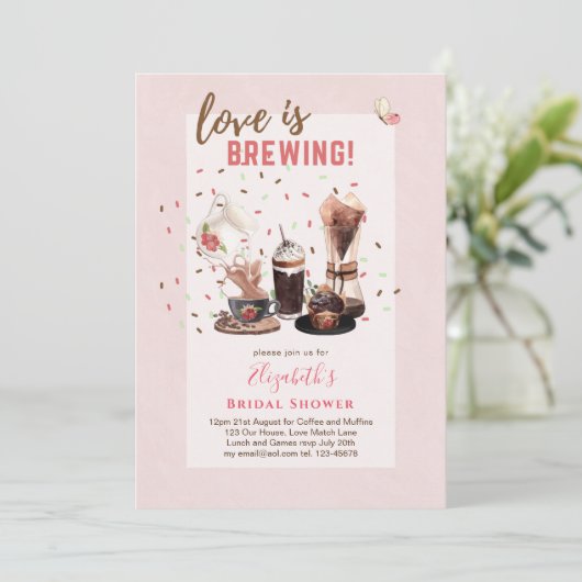 Liefde is aan het brouwen BRUIDSSUITE Koffie Muffi Kaart (Staand voorkant)