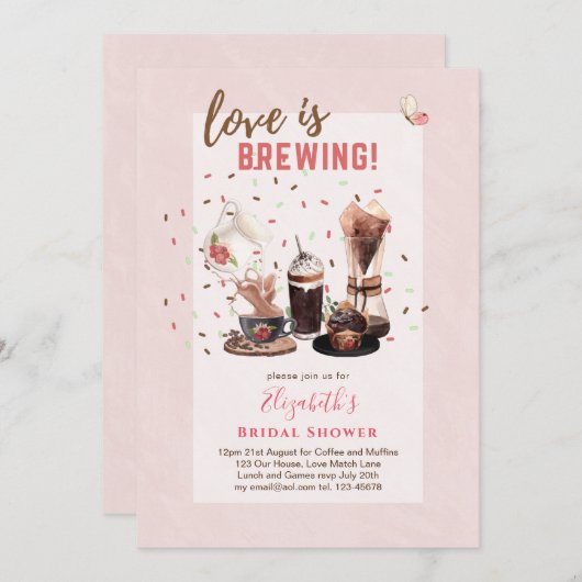 Liefde is aan het brouwen BRUIDSSUITE Koffie Muffi Kaart (Voorkant / Achterkant)