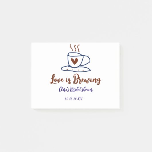 Liefde is aan het brouwen bruin blauwe bruidsdouch post-it® notes (Voorkant)