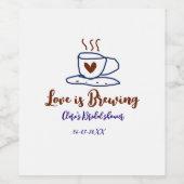 Liefde is aan het brouwen bruine blauwe bruids dou wijn etiket (Enkel label)