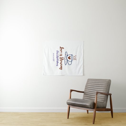 Liefde is aan het brouwen bruine blauwe bruidsuitn wandkleed (In Situ (horizontaal))