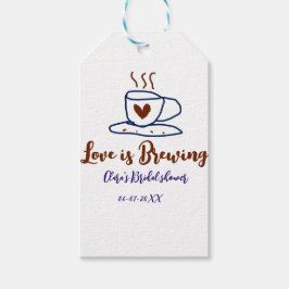 Liefde is aan het brouwen bruine blauwe bruiloft d cadeaulabel