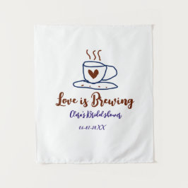 Liefde is aan het brouwen bruine blauwe bruiloftsd wandkleed