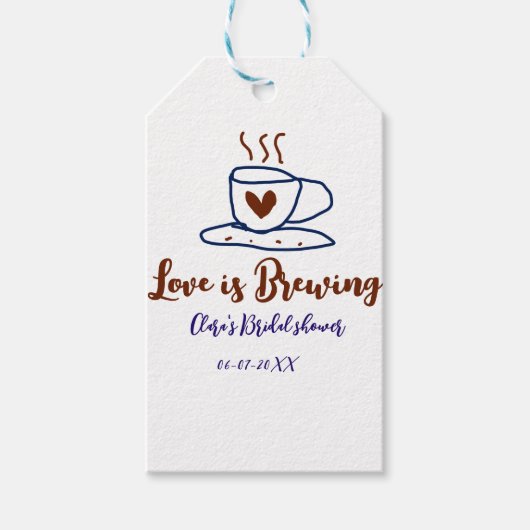 Liefde is aan het brouwen bruine blauwe bruiloftss cadeaulabel (Voorkant)