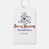 Liefde is aan het brouwen bruine blauwe bruiloftss cadeaulabel (Achterkant)