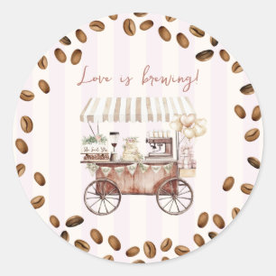 Liefde is aan het brouwen Coffee Kar Bridal Huweli Ronde Sticker
