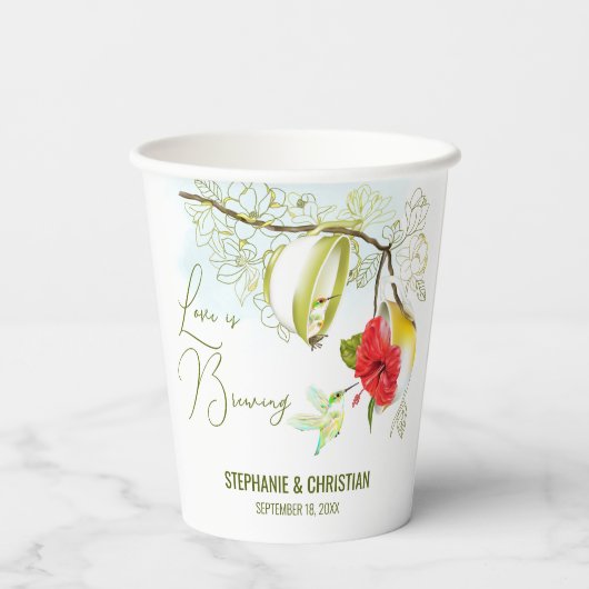 Liefde is aan het brouwen Kolibrie Thee Feestje Papieren Bekers (Achterkant)