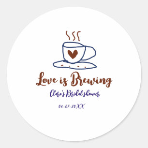 Liefde is aan het bruisen bruine blauwe bruiloft f ronde sticker