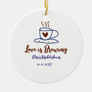 Liefde is aan het bruisen bruine blauwe bruiloftsd keramisch ornament