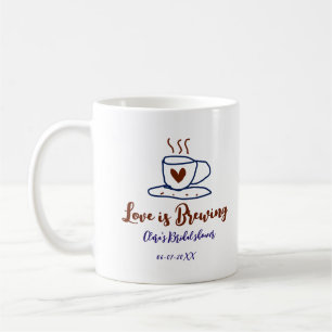 Liefde is aan het bruisen bruine blauwe bruiloftsd koffiemok