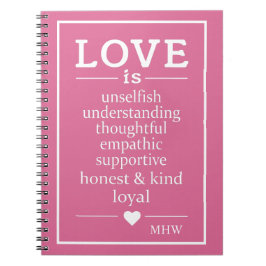 Liefde is ... aangepast monogram en kleuren-notiti notitieboek