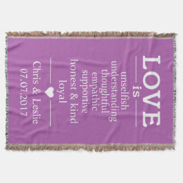 Liefde is ... aangepaste namen, datum en kleur dek deken