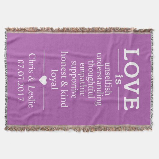 Liefde is ... aangepaste namen, datum en kleur dek deken (Voorkant)