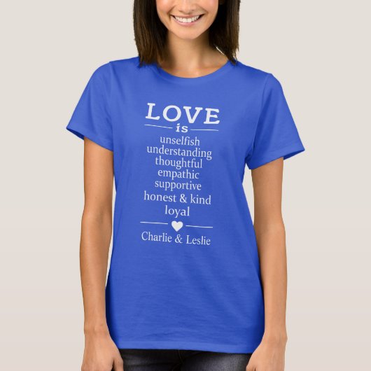 Liefde Is ...aangepaste namen & datum shirten & ja T-shirt (Voorkant)