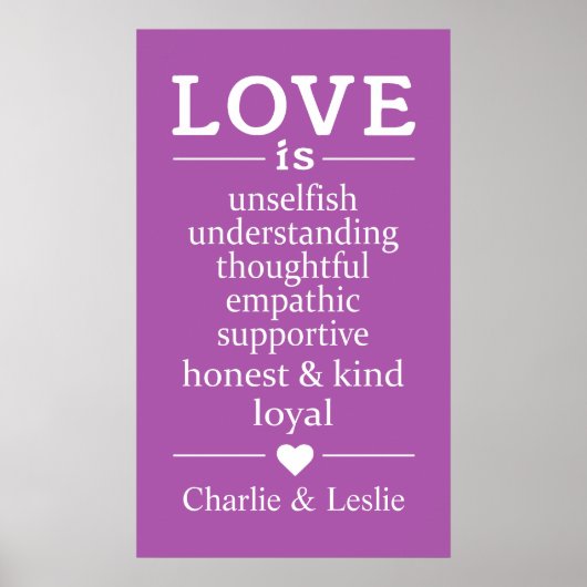 Liefde is ... aangepaste namen en kleuren-poster poster (Voorkant)