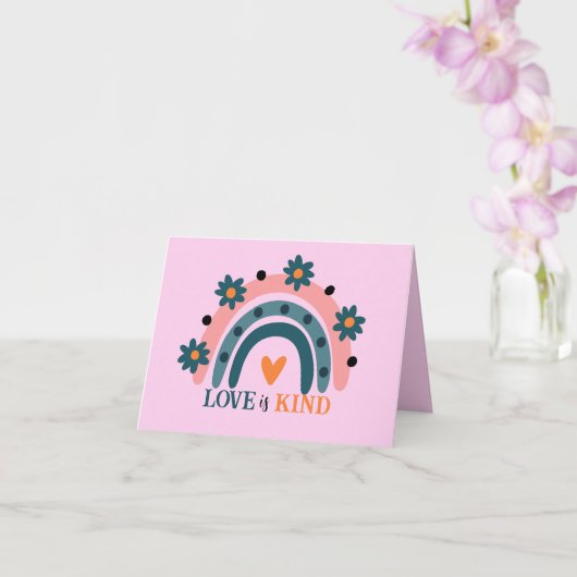 LIEFDE IS AARDIG KLEUR ROZE BOHO REGENBOOG VALENTI KAART (Orchidee)