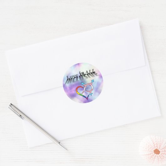 Liefde is all inclusive ronde sticker (Envelop)
