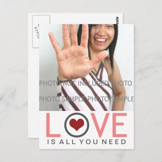 Liefde is alles wat je nodig hebt, koraalgrijze fo briefkaart (Voorkant / Achterkant)