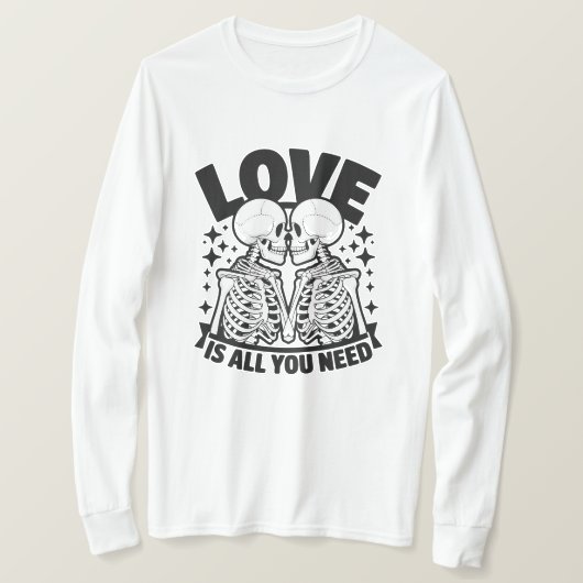 Liefde is alles wat je nodig hebt Skeletons Romant T-shirt (Design voorkant)