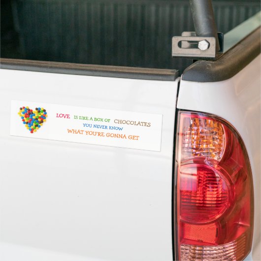 "Liefde is als een doos chocolade" bumpersticker (Op Truck)