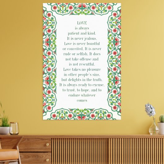 Liefde is altijd geduldig en aardig. Het is nooit Canvas Afdruk (Insitu (Woonkamer))