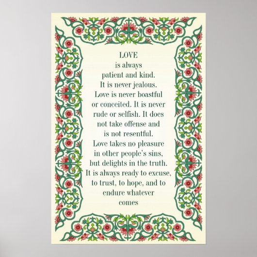 Liefde is altijd geduldig en aardig. Het is nooit  Poster (Voorkant)