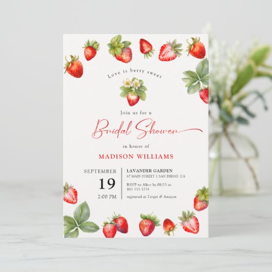 Liefde is Berry Sweet Vrijgezellenfeest Aardbei Kaart (Staand voorkant)