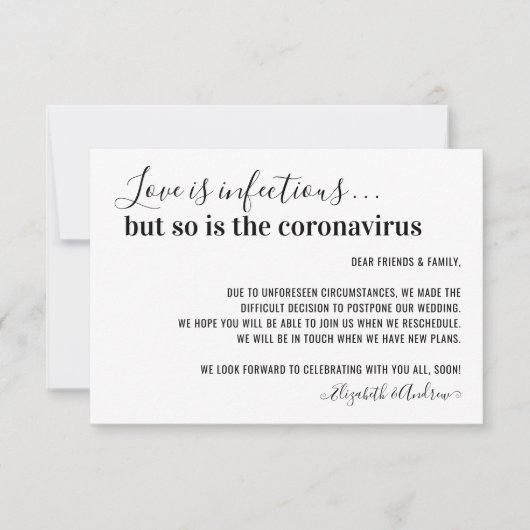 Liefde is Besmettelijk Covid19 Huwelijk Uitgesteld Aankondiging (Voorkant)