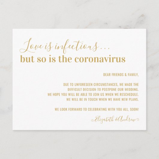 Liefde is besmettelijk Uitstel bruiloft Aankondigingskaart (Voorkant)