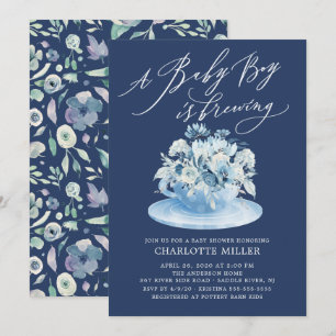 Liefde is Blauwe Floral Baby Boy Tea Shower Kaart