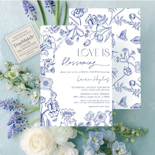 Liefde is Bloeiende Blauwe  Bloemendouche Kaart