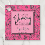 Liefde is bloeiende roze & zwarte bloemige bruidsm bedankjes labels (Voorkant)