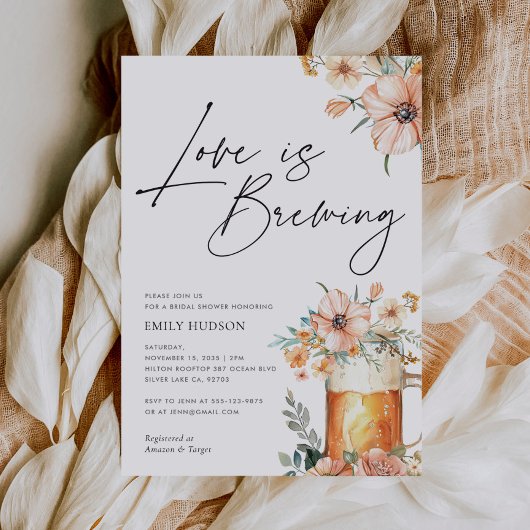 Liefde is Brouwen Bloemen Bruids Douche Uitnodigin Kaart