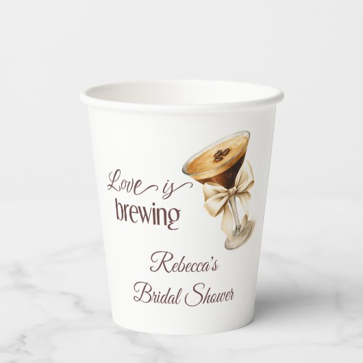 Liefde is Brouwen Bow Espresso Martini Vrijgezelle Papieren Bekers (Achterkant)