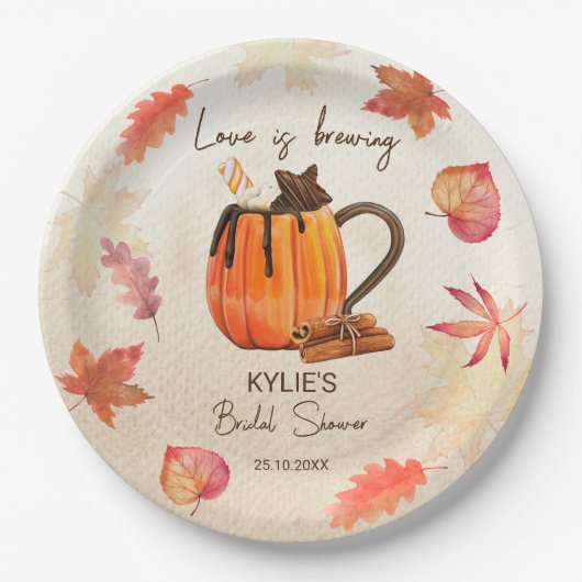 Liefde is brouwen herfst bruids douche monogram papieren bordje (Voorkant)