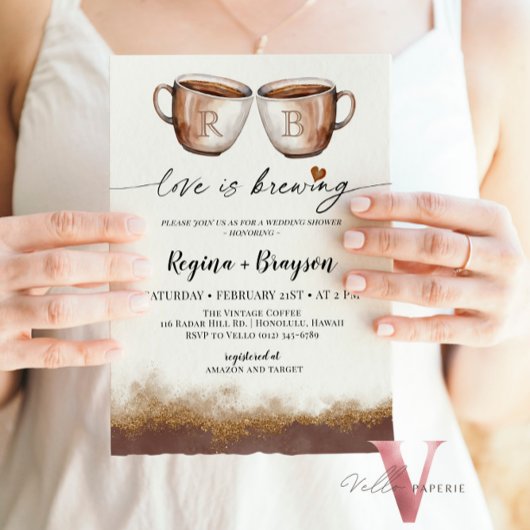 Liefde is Brouwen Initiaal Bruids Douche Uitnodigi Kaart