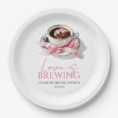 Liefde Is Brouwen Koffie Roze Strik Bruiloft Papieren Bordje (Voorkant)