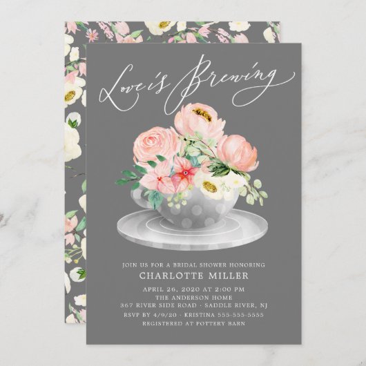 Liefde is Brouwen Roze Bloemen Bruids Thee Douche Kaart (Voorkant / Achterkant)