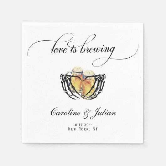 Liefde is Brouwen Skelet Handen Bier Paar Douche Servet (Voorkant)