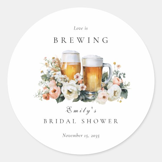 Liefde is Brouwende Bier Bruiloft Borrel Ronde Sticker (Voorkant)