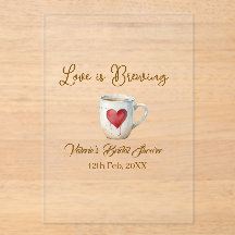 Liefde is brouwende witte koffiemok hart bruidsfee