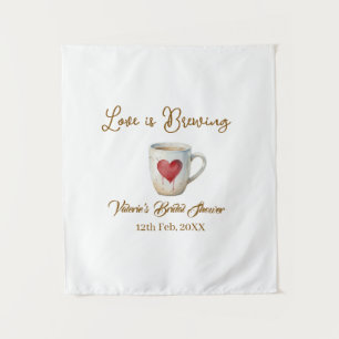 Liefde is brouwende witte koffiemok hart bruidsfee wandkleed