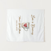 Liefde is brouwende witte koffiemok hart bruidsfee wandkleed (Voorkant (horizontaal))
