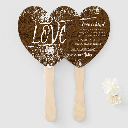 LIEFDE IS Bruin Lederen Typografie Hand Fans Handwaaier (Voorkant en achterkant)