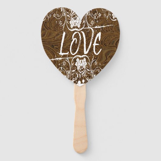 LIEFDE IS Bruin Lederen Typografie Hand Fans Handwaaier (Voorkant)