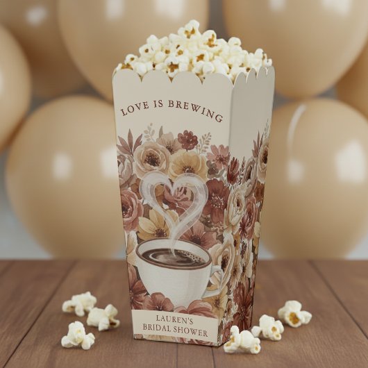 Liefde is Bruine Bloemige Koffie Hart Bruids- Bedankdoosjes