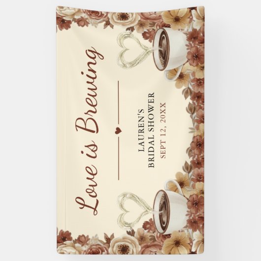 Liefde is Bruisende Bloemige Koffie Hart Bruidscad Spandoek (Verticaal)