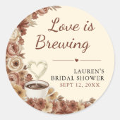 Liefde is Bruisende Florale Koffie Hart Bruidscade Ronde Sticker (Voorkant)