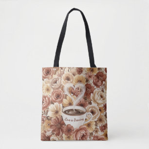 Liefde is Bruisende Florale Koffie Hart Bruidscade Tote Bag